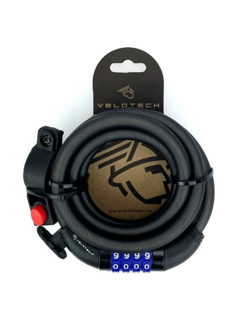 Velotech 12x1800mm számkódos kerékpár spirál lakat füst színű