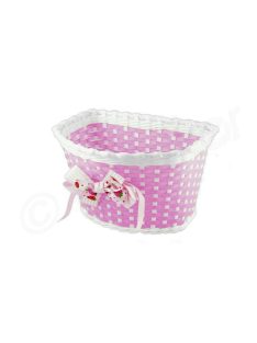 Gyermek kerékpár műanyag első kosár masnis pink
